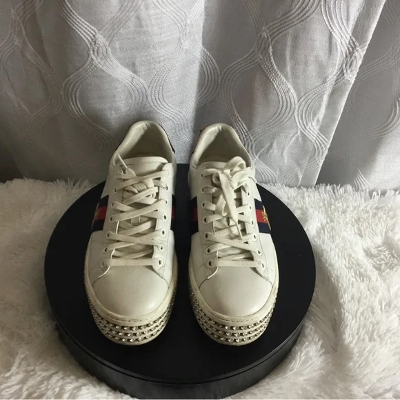 Gucci White Leather Sneakers with Red & Blue Heel Tabs - Picture 12 of 15